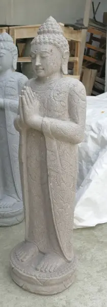 Product image 3 of the product “Standing Buddha with floral carving, Greeting position. 40 x 29 x 120cm. Natural stone (river stone), stonemasonry ”
